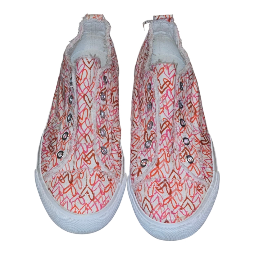 Corkys Babalu Red Pink White Heart Slip-On Sneakers with Canvas Material Size 9